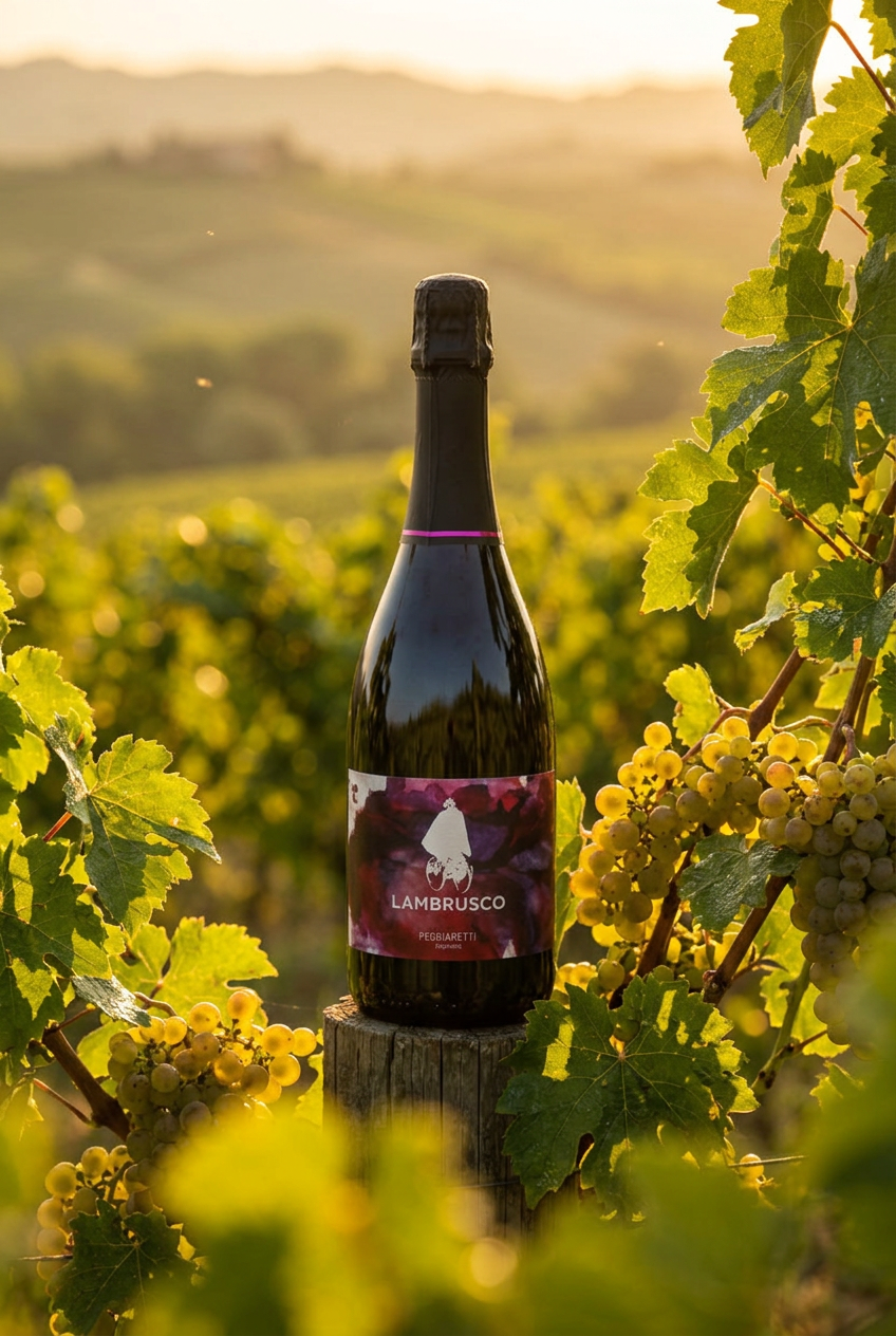 Lambrusco Rosso Spumante Extra Dry nel vigneto emiliano